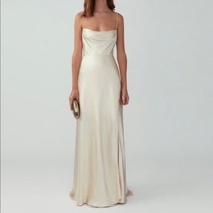 Fame and Partners Champagne Silk Strappy Gown